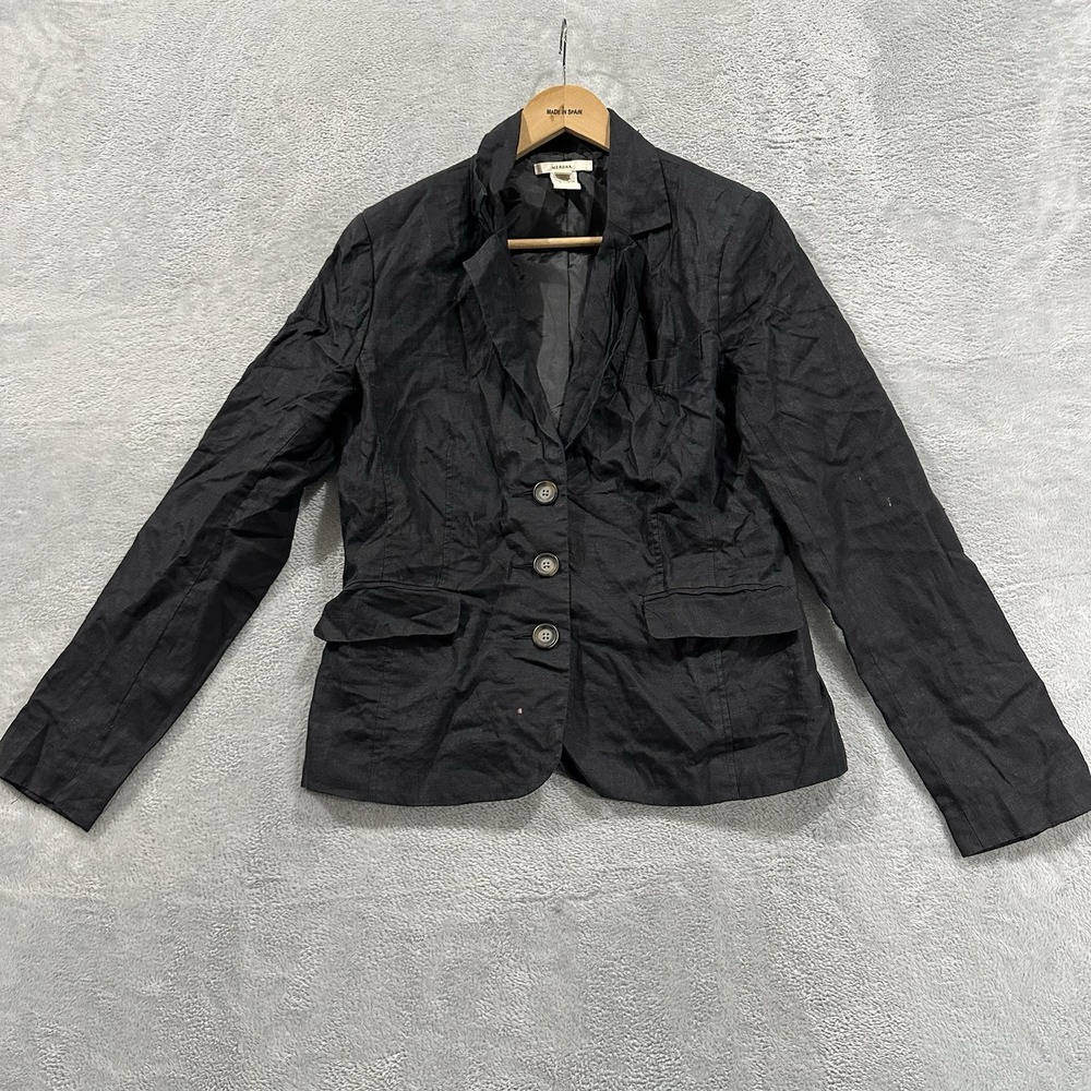 Merona Linen Blazer Jacket Women M Black Formal Vtg Officewear